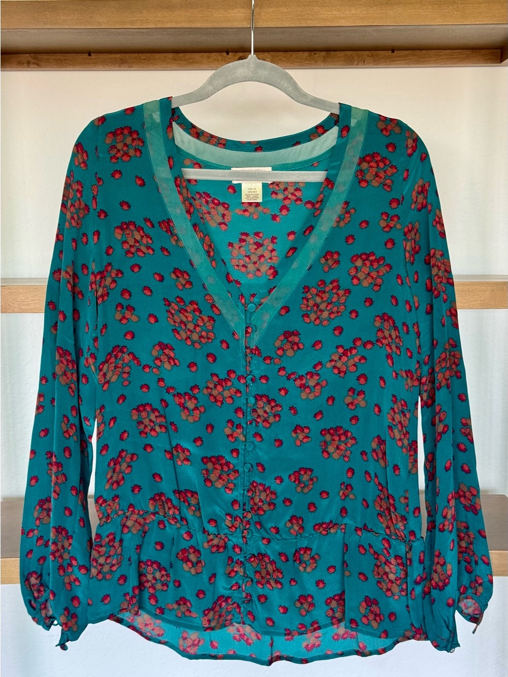 Teal Floral V-Neck Button-Front Blouse